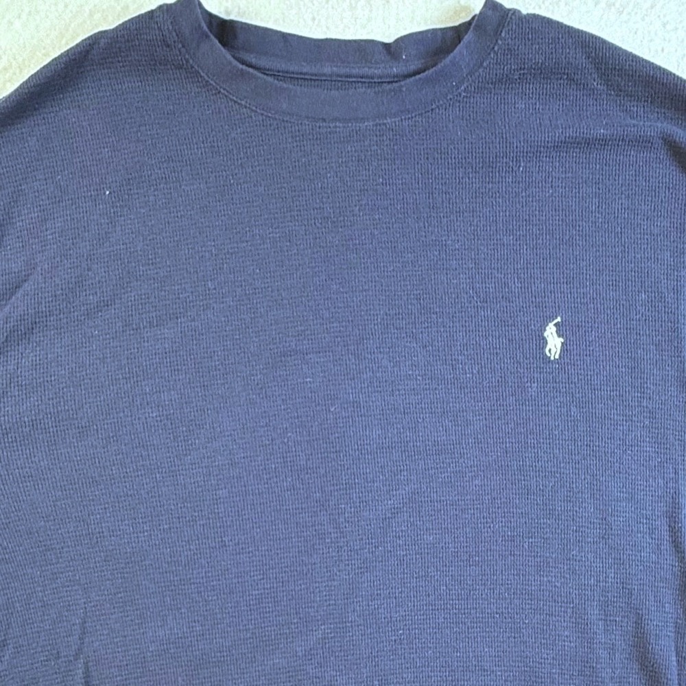 Polo Ralph Lauren Thermal Shirt Mens 2XL Navy Blue Waffle Knit Long Sleeve Pony